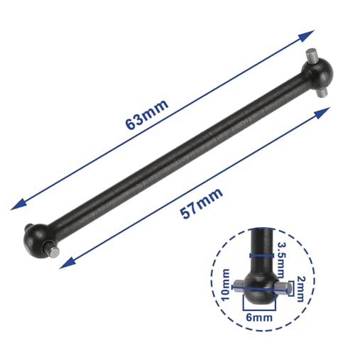 4pcs RC Car Drive Shafts 63mm/57mm Dog Bone Drive Shaft Centre Drive Joint Accessory Suitable for Common 1:6 1:8 1:10 1:12 RC Car Models - size: 63mm/57mm