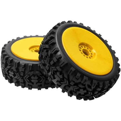 ShareGoo RC Hobby OD 4.72" 1/8 Scale RC Buggy Wheels & Rubber Tires 17mm Hex Rims Compatible with Arrma Typhon 3S 6S Kyosho Losi 8IGHT Traxxas Redcat HSP HPI 1/8 Scale Off Road Car Buggy (Yellow) - color: Yellow