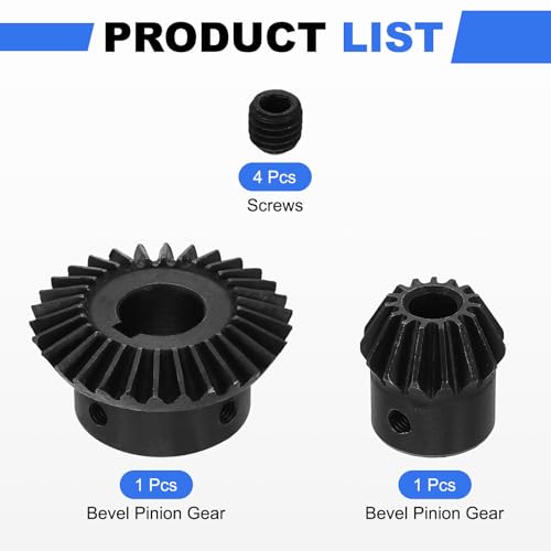 uxcell 2Pcs Tapered Bevel Gears Set, 1.5 Mod 1:2 (15T/30T) Harden Steel Straight Bevel Gear, 90 Degree Steering Motor Gears, (8/16mm Shaft Hole with Keyway) - size: 8/16mm
