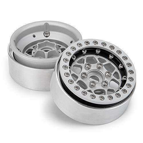 4PCS 1.9" Beadlock Wheels Rims Set, Matte Silver + Matte Black | Aluminum Alloy, Upgrade Parts, For 1/10 Axial SCX10 CC01 D90 TRX4, RC Crawler Car - color: Matte Silver + Matte Black