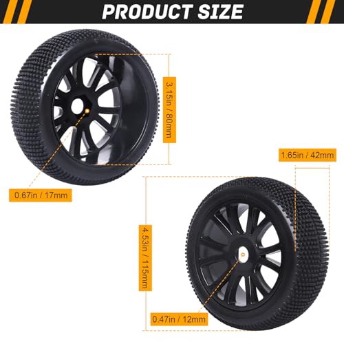 RC Buggy Wheels and Tires with 17mm Hex for 1/8 Arrma Typhon 6S BLX Losi 8IGHT HPI Racing Trophy Brushless RC Off Road Car, 4PCS