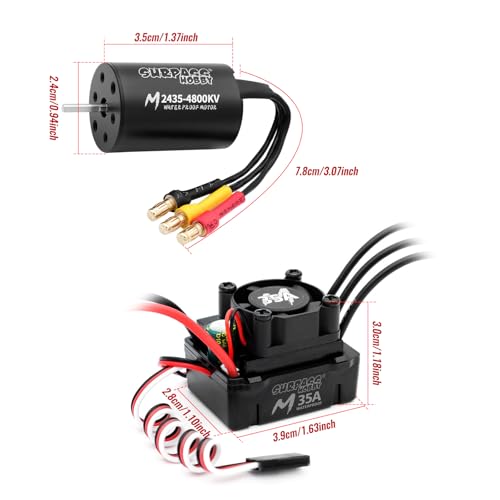 2435 4800KV Motor 35A Waterproof ESC for 1/14 1/16 1/18 RC Trucks | CNC aluminum brushless motor with fast heat dissipation, sine-wave quiet driving, waterproof dustproof