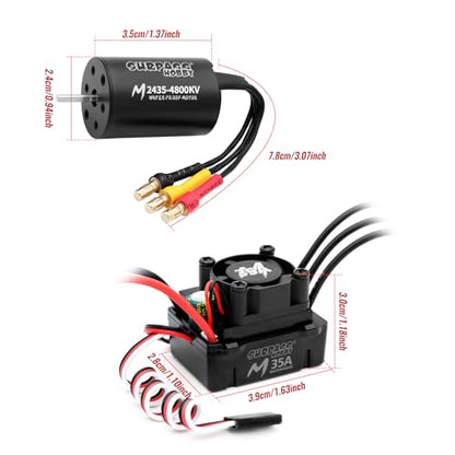 2435 4800KV Motor 35A Waterproof ESC for 1/14 1/16 1/18 RC Trucks | CNC aluminum brushless motor with fast heat dissipation, sine-wave quiet driving, waterproof dustproof