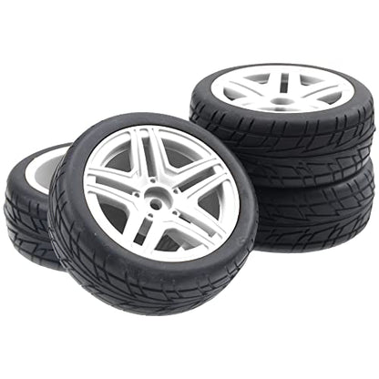 OD2.75'' 12mm Hex Hub Wheel Rims Nylon & Rubber Tires Compatible with HSP Tamiya HPI Kyosho Traxxas WLtoys 1/10 1/12 On-Road Touring Car,Wltoys 144001 Traxxas 1/16 Slash RC Buggy (White) - color: White
