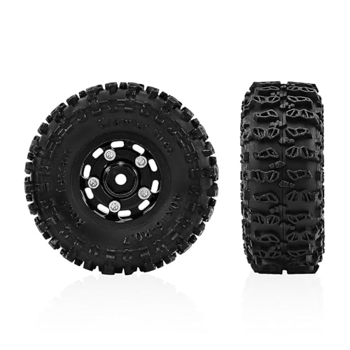 0.7 Inch RC Crawler Tires and Wheels Set 40×16mm for 1/30 Scale Axial SCX30 (Black) - color: Black