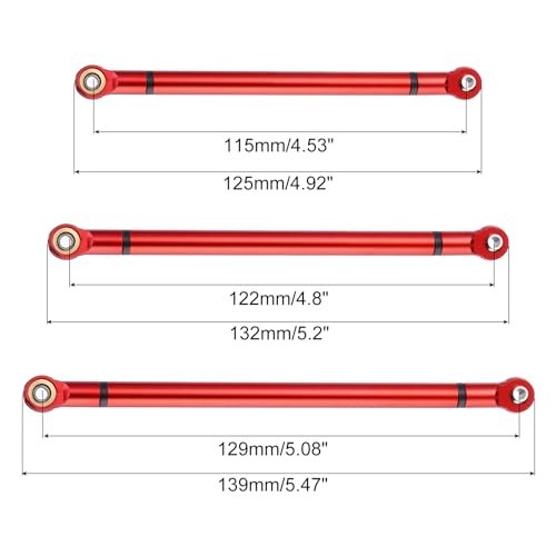 MECCANIXITY 8pcs Wheel Base Link Rod Linkage Aluminum Alloy 313mm Wheel Base Upper Lower Link Rod Chassis Linkage for SCX10 1/10 RC Car Crawler Upgrade Parts,Red - color: Red