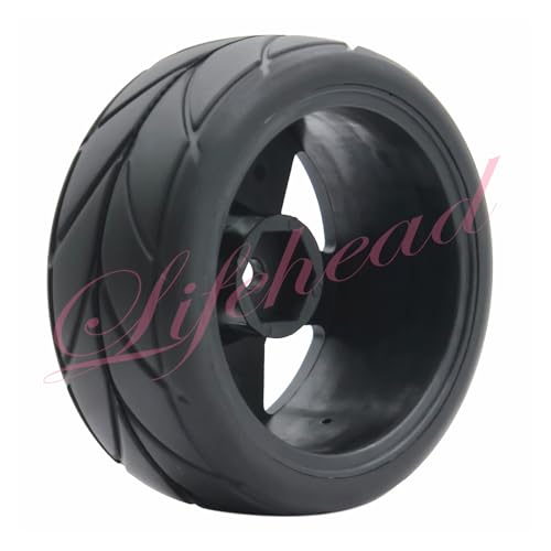 Lifehead 65mm On Road Rubber Tires& Wheels Rims 12mm Hex Hub for HPI Ken Block's Tamiya XV01 TT01 TT02B Kyosho FAZER MK2 Lc Racing PTG HSP RGT RC 3RACING D5 1/10 RC Rally Car - color: Black 2