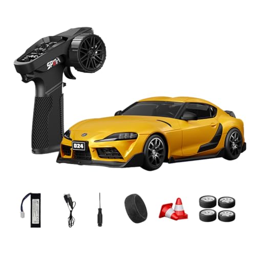 1:24 Scale RC Drift Car with Gyro Stability, 2.4GHz 4WD Proportional Control High-Speed Drift Racing Car with LED Lights & Dual-Mode Tire Switch (Racing & Drift) for Adults (Q3 Racing Yellow/D24-01) - color: Q3 Racing Yellow, size: D24-01