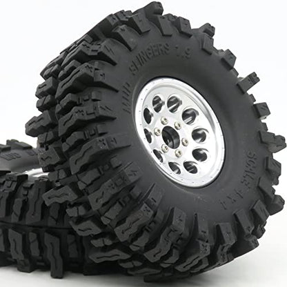 HOBBYSOUL 1.9 Crawler Tires and Wheels 120mm Soft Sticky 1.9 Mud Slingers Tires & 1.9 Beadlock Wheels Silver Rim for 1/10 RC Crawler Traxxas TRX4 Axial SCX10, (4 Pack) - color: Silver