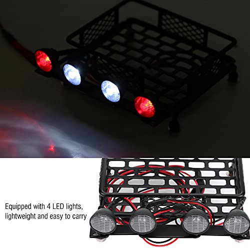 Small Size Roof Rack Luggage Carrier with LED Light Round, RC Roof Rack for Axial SCX10 1/10 RC Car, Metal RC Roof Rack with 4 LED Lights, Lightweight and Durable Accessory for RC (2 White 2)