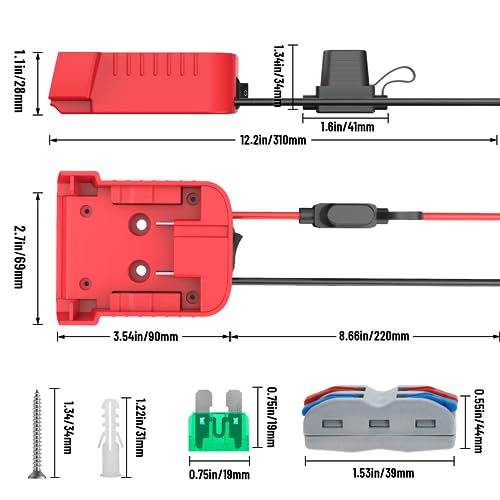 Azocek Power Wheel Adapter 2 Packs Compatible with Milwaukee 18V Battery | Battery Converter Kit, Fuse & Switch Included, Wire Terminals & 12 AWG Wire, Compatible with DIY RC Car Toys Robotics