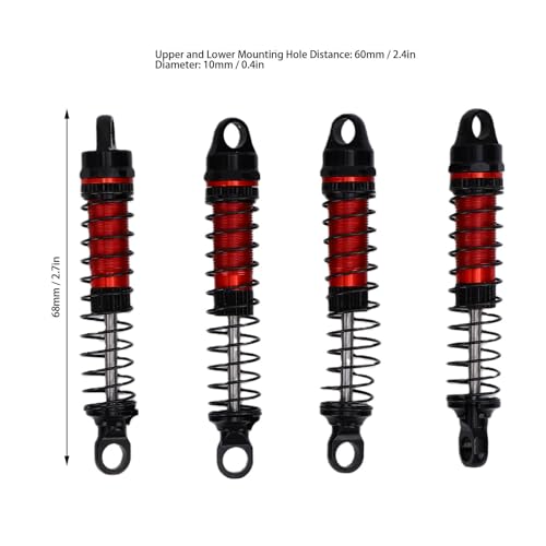 60MM Threaded for 1/18 RC Crawler Upgrade, Aluminum Alloy Damper Replacement Parts Compatible with Bronco K10, 4PCS (Red) - color: Red