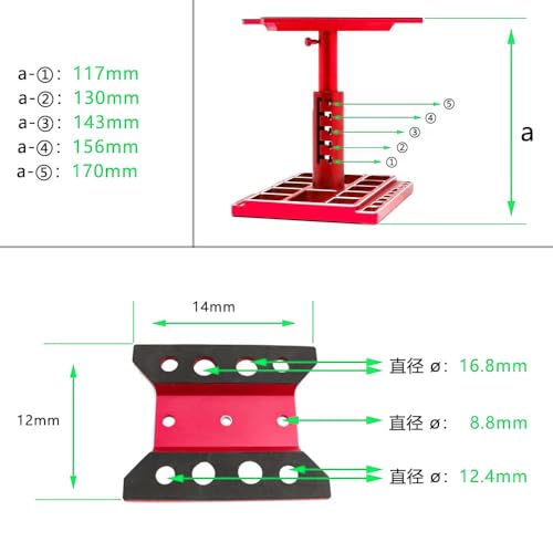 Alloy Multifunctional RC Car Stand RC Work Stand RC Repair Stand 360°Switch Rotation 5 Levels Height Lift or Lower with Screw Base for 1/8 1/10 1/12 1/16 1/18 RC Car Truck Crawler(Red)
