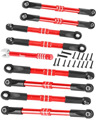 RC Adjustable Turnbuckles Links Upgrades Parts for 1/16 Mini E-Revo Summit Truck RC Car.Aluminum Front Rear Adjustable Turnbuckles Camber Links Toe Link Hops Up,Red - color: Red(for 1/16)