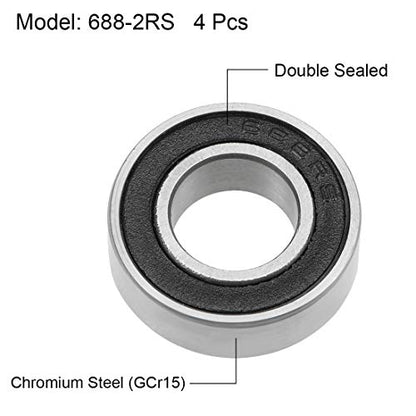 uxcell 688-2RS Deep Groove Ball Bearings 8mm Inner Dia 16mm OD 5mm Bore Double Sealed Chrome Steel Z2 20pcs - size: 8x16x5mm