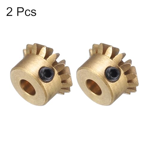 uxcell 2pcs Bevel Gear 0.8 Module 1:1 Reduction Rate 15T 4mm Hole Dia Bevel Pinion Gear Brass, 45 Degree Steering Gear for Hardware Mechanical Rotation, Yellow