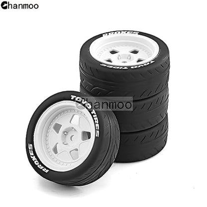 1/10 RC Racing Car Tire Rally On Road Tyres 12mm Hex Hard Plastic Wheels Rim for 1：10 Scale Drift Car Tamiya TT01 TT02 XV01 TA06 A959 PTG2 144001 HPI KYOSHO WR8 HSP PTG2 Traxxas 4PCS (White) - color: White
