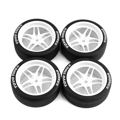 REDSPIDER 1:10 RC Drift Tires(4PCS) 12mm Hex RC Wheels and Tires Smooth Surface Rubber Tires Fit for 1/10 On-Road Drifting Car Traxxas HSP Tamiya HPI Kyosho (White) - color: White