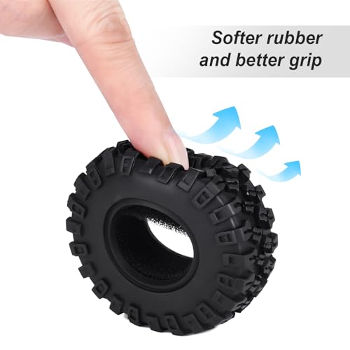 Hobbypark Soft Rubber SCX24 Tires 1.0 Rock Crawler for 1/18 TRX4M Axial SCX24 Gladiator Bronco C10 JLU Deadbolt B17 Betty 1/18 1/24 RC Crawler Car, 4PCS (52x20mm) - style: Type B