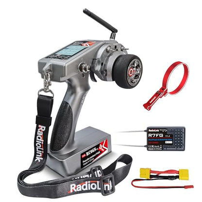 Radiolink RC6GS V3 7 Channels RC Transmitter and R7FG Gyro Receiver, One-Hand Handwheel Control Accessory 2.4GHz 600m RC Controller and Receiver kit for Remote Control Car, Boats, Truck