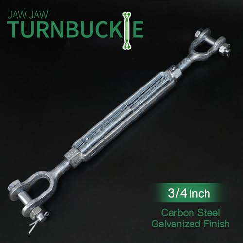 3/4" Jaw Jaw Turnbuckle Galvanized Jaw and Jaw Turnbuckle, Jaw Jaw Closed Body Marine Turnbuckle Jaw, 8000lbs Working Load Limit, Durable for Wire Rope Cable (3/4" x 9") - style: Jaw & Jaw-3/4 x 9