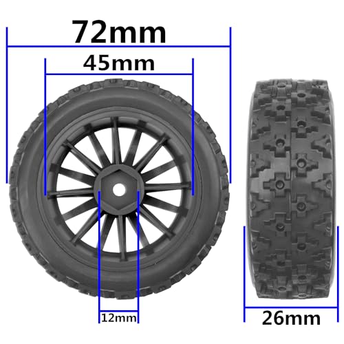 4Pack Vgoohobby OD2.83in 1/10 On Road Rubber Tires w/Nylon Wheel Rims 12mm Hex Compatible with HSP HPI Redcat Tamiya Traxxas 1/10 RC On Road Racing Touring Car (Black) - color: Black