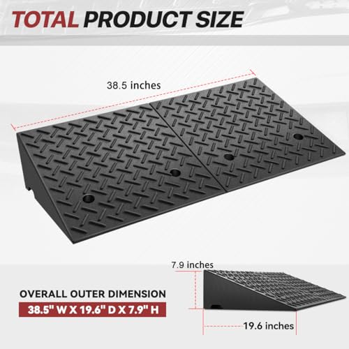 Rubber Curb Ramp, 7.9" Rise, For Forklift, Car, Wheelchair & Bike, Driveway & Garage Threshold Bridge - size: 7.9" Rise