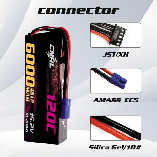 CNHL 6000mAh 4S Lipo Battery 15.2V 120C HV EC5 Hard Case for RC Car | High voltage system delivers instantaneous acceleration and durable impact protection for 1/8 RC racing buggies.