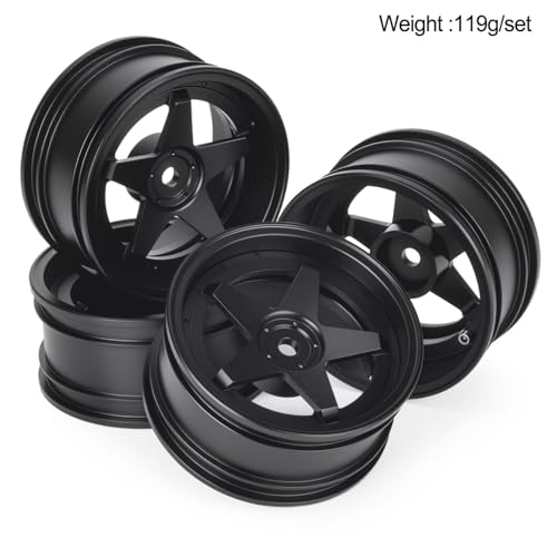 4pcs RC 1/10 Aluminum On Road Wheel Rims Hex 12mm Adjustable Offset for 1:10 RC On Road Drift Touring Street Car (Black) - color: Black