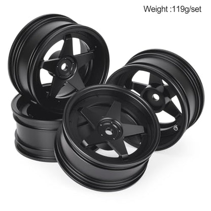 4pcs RC 1/10 Aluminum On Road Wheel Rims Hex 12mm Adjustable Offset for 1:10 RC On Road Drift Touring Street Car (Black) - color: Black