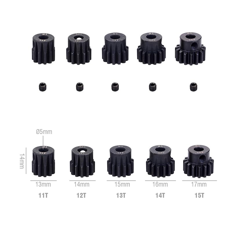 M1 Hardened Steel Pinion Gear Set (11T-30T) with Hex Key – 1/8 Inch Hole 5mm Upgrade Parts for HPI Kyosho Losi Axial Tamiya RC Cars & Trucks (21T-22T-23T-24T-25T) - color: 21t-22t-23t-24t-25t