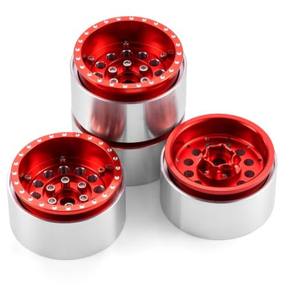 4PCS Aluminum 1.9" Beadlock Wheels Deep Dish Wheel Rims Upgrades for Axial SCX10 I II III TRX4 GEN7 GEN8 1/10 RC Crawler Truck Car (Red) - color: Red