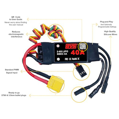 DYS 40A 2-6S Brushless ESC with 5V/4A SBEC with XT60 & 3.5mm Plug for RC Fixed-Wing Aircraft Helicopter - color: Dys 40a Esc