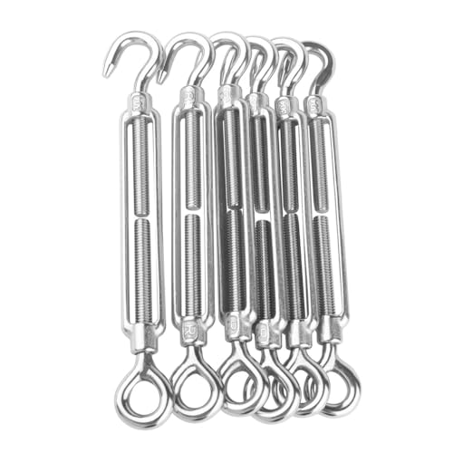 6PCS M6 Hook & Eye Turnbuckle 304 Stainless Steel 1/4" Turnbuckle Wire Rope Tension Heavy Duty Turnbuckles for Cable Railing Wire Rope Hardware Kit - size: Hook & Eye-M6