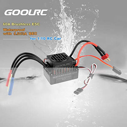 GoolRC Upgrade Waterproof 3650 3900KV Brushless Motor with 60A ESC Combo Set for 1/10 RC Car Truck