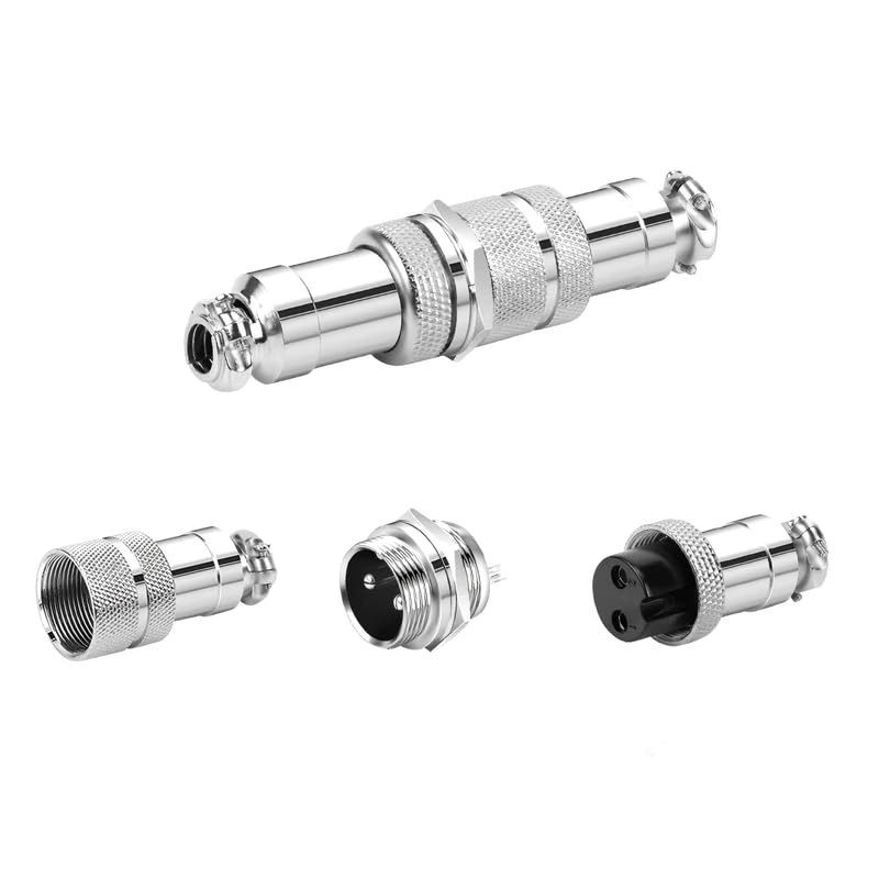 GX16 2pin Male+Female Combination Aviation Plug Socket Connector,Panel Mounted Metal Circular Adapter Connector 7A/125V,16mm,Welded,for Electrical and Electronic Connections 5Set - size: 2Pin
