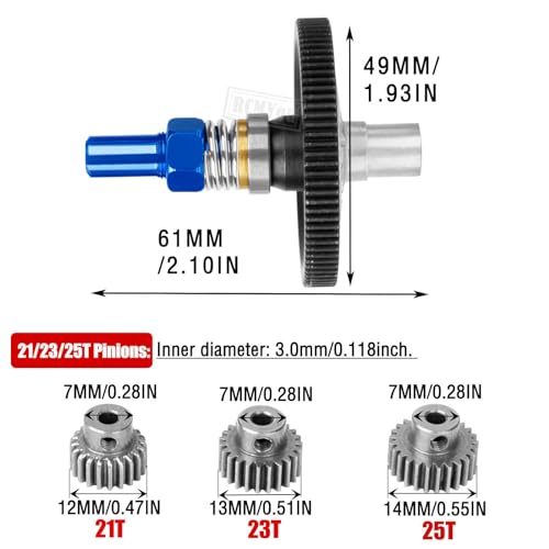 91T Spur Gear Slipper Clutch & 21T 23T 25T Pinions Gear Upgrades Part for 1/10 Granite 4X4 / Granite 4X2 Mega550,Navy Blue - color: Navy Blue - (91t)