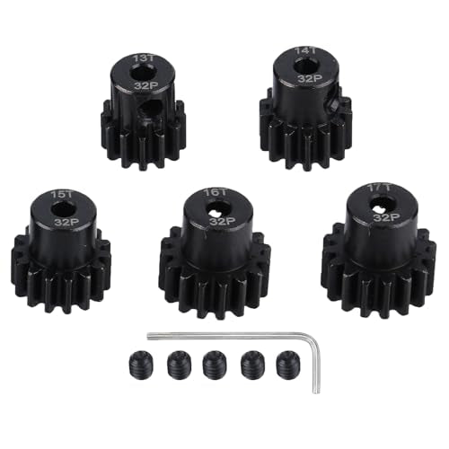 5Pcs Metal Steel 32P Pinion Gear Sets 13T 14T 15T 16T 17T with Hex Key for 1/10 Crawler Truck Traxxas Arrma HSP HPI AXIAL Tamiya LOSI RC Car Upgraded Parts (13T 14T 15T 16T 17T) - style: 13T 14T 15T 16T 17T