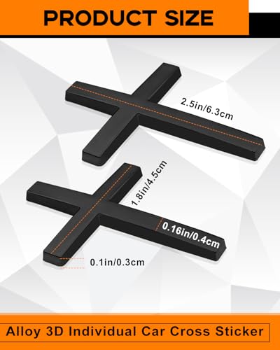 2PCS Metal Jesus Cross Car Emblem, 2.5"×1.8" 3D Silver Alloy Religious Jesus Christ Cross Badge Stickers, Self-Adhesive Automotive Christian Decals for Car Body, Tailgate, Window (Black) - color: black