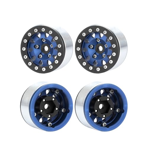 4PCS 1.55 Inch Aluminum Alloy Metal Beadlock Wheel Rim Hubs Replacement Accessory for AX90069 D90 TF2 CC01 Tamiya 1/10 RC Crawler Car Upgrade Parts(10Holes-Black Blue) - color: 10holes-black Blue