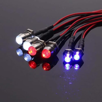 2 Pack RC Car 6 LED Light Kit, White Headlight Red Taillight Yellow Turn Signal Light for 1/10 1/8 RC Models TRX4 D90 SCX10 RC Car Truck Lighting (Red, White & Blue) - color: 6 LED Red White Blue