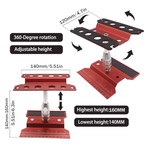 RC Car Stand RC Repair Stand 360 Degree Rotation Lift or Lower for Traxxas Arrma Redcat Axial RC4WD HSP Losi 1/8 1/10 1/12 1/16 Scale RC Crawler Car Truck Buggies (Red) - color: Red