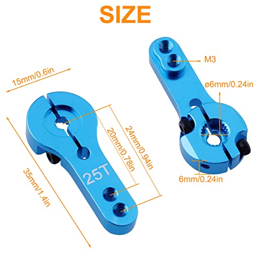25T Aluminum Dual Clamping Metal Servo Arm Horn, 6 Colors, RC Model Motor Spare Parts for RC Car/Model Boat/Truck/Airplane (12Pcs)
