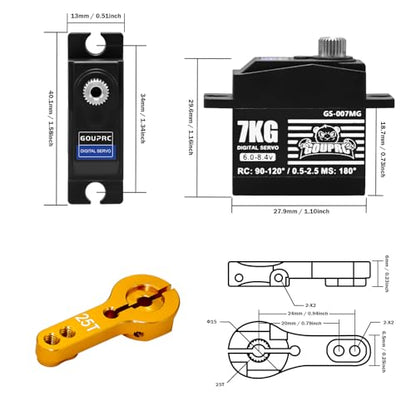 GOUPRC 7KG Micro RC Servo for 1/14 1/16 RC Car Boat DIY Robot, High Torque Medium-Aluminum Digital Servo of Metal Steel Gears with 25T Servo Horn Upgrade Servo Parts - style: 7KG Black