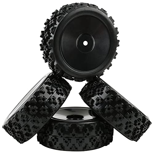 4pcs 1/10 On-Road Wheels and Tires 12mm Hex Black Hard Dish Wheel and Rally Block Tyre for Street Racing Car Kyosho Tamiya Traxxas HPI etc, with Lock Nuts Washers Wrench Replacement Parts - color: Black