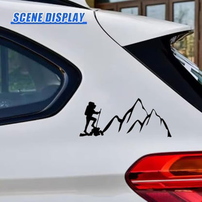 Craedli 2PCS Hiker Mountain Sticker Car Decal, 7.8"×3.3" Waterproof Vinyl Adventure Sticker, Outdoor Nature Hiking Car Window Bumper Decals for SUV Truck Auto Laptop (Black) - color: Black