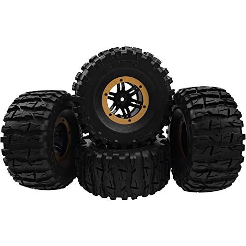 2.2" Rubber Tires Inflatable OD135mm & 12mm Hex Hub Plastic Beadlock Wheel Rims Compatible with Axial SCX10 Tamiya CC01 TF2 Traxxas 1/10 RC Monster Truck Crawler (Yellow) - color: Yellow