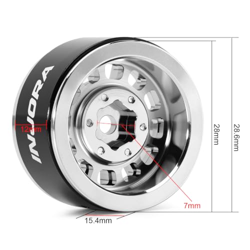 INJORA 1.0" Aluminum Beadlock Wheels 0mm Offset for 1/18 1/24 RC (Chrome) - color: Chrome