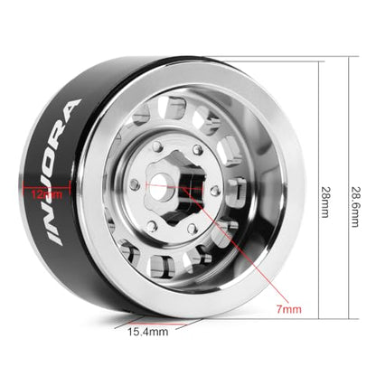 INJORA 1.0" Aluminum Beadlock Wheels 0mm Offset for 1/18 1/24 RC (Chrome) - color: Chrome