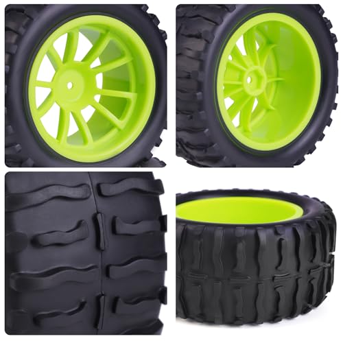 Hosim 55 * 115 mm RC Tires, All Terrain Soft Tire Mounted on 12mm Hex Wheels (Set of 4) for 1/10 RC Cars (Green Wheel hub) - color: Green